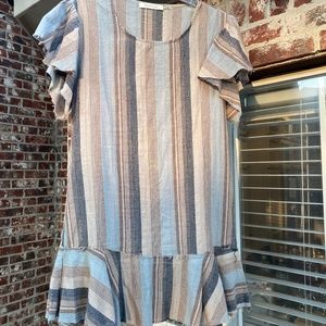 Mustard Seed Striped Blue and Tan Dress